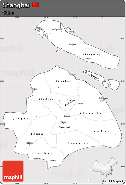 Silver Style Simple Map of Shanghai, cropped outside