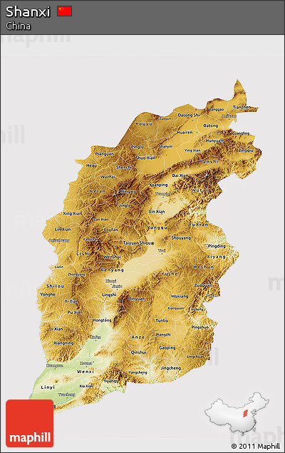 Physical 3D Map of Shanxi, cropped outside