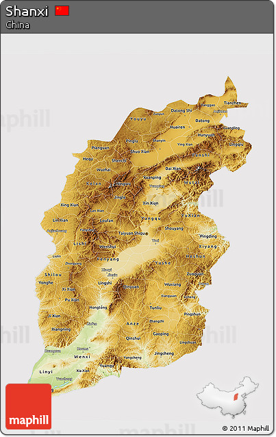 Physical 3D Map of Shanxi, cropped outside