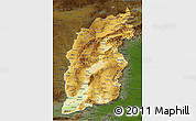 Physical 3D Map of Shanxi, darken