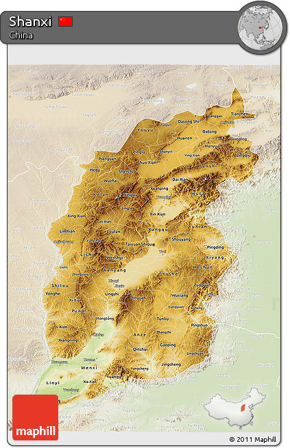 Physical 3D Map of Shanxi, lighten