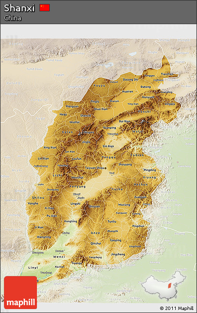 Physical 3D Map of Shanxi, lighten