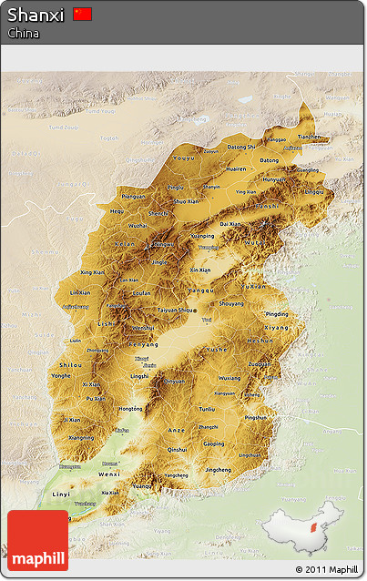 Physical 3D Map of Shanxi, lighten