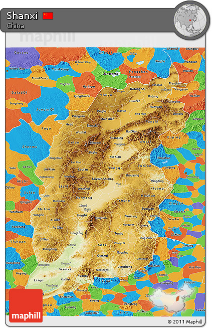 Physical 3D Map of Shanxi, political outside