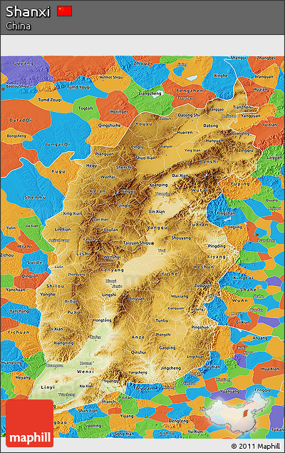 Physical 3D Map of Shanxi, political outside