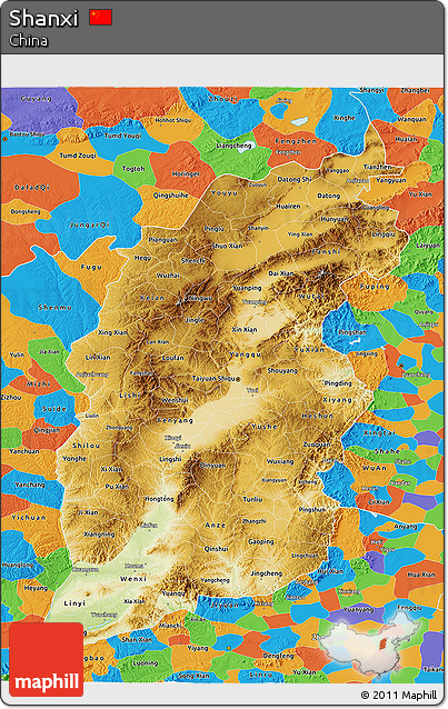Physical 3D Map of Shanxi, political outside