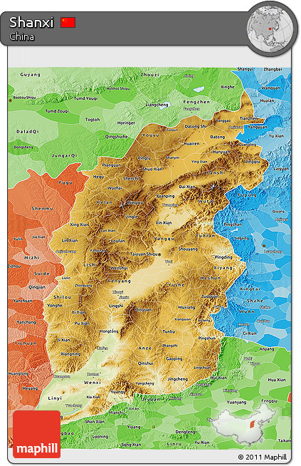 Physical 3D Map of Shanxi, political shades outside