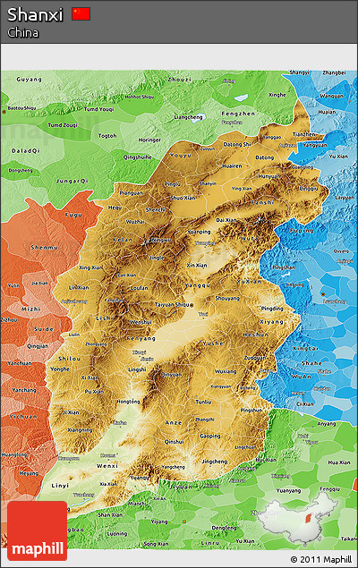 Physical 3D Map of Shanxi, political shades outside