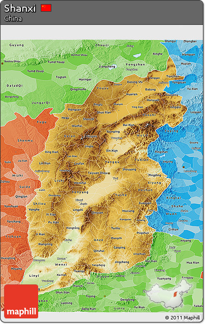 Physical 3D Map of Shanxi, political shades outside