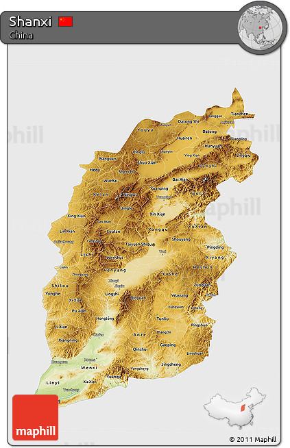 Physical 3D Map of Shanxi, single color outside