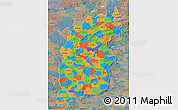 Political 3D Map of Shanxi, semi-desaturated