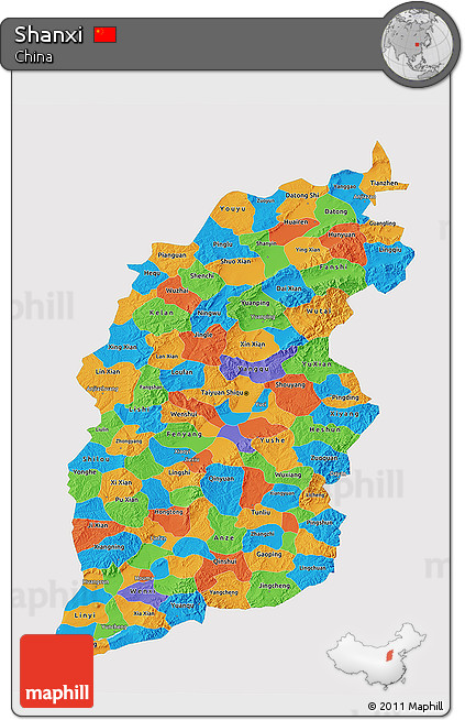 Political 3D Map of Shanxi, single color outside