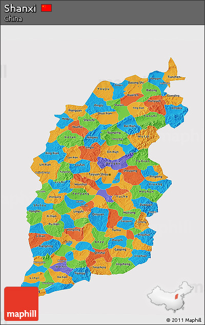 Political 3D Map of Shanxi, single color outside
