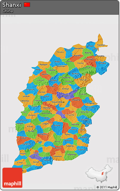 Political 3D Map of Shanxi, single color outside