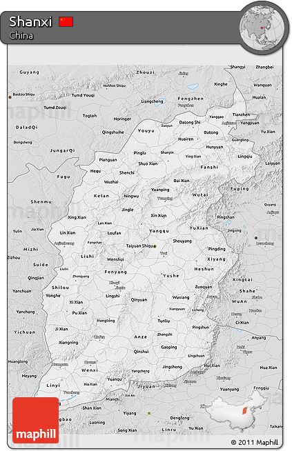 Silver Style 3D Map of Shanxi