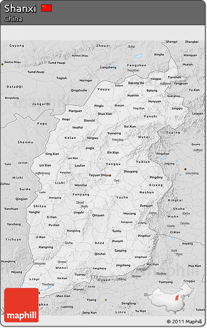 Silver Style 3D Map of Shanxi