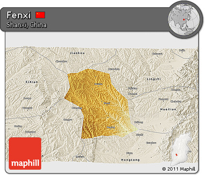 Physical 3D Map of Fenxi, shaded relief outside
