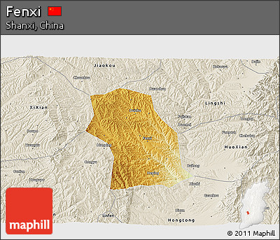 Physical 3D Map of Fenxi, shaded relief outside