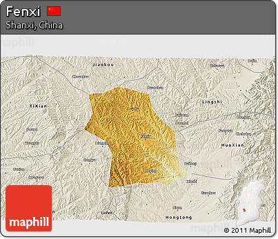 Physical 3D Map of Fenxi, shaded relief outside
