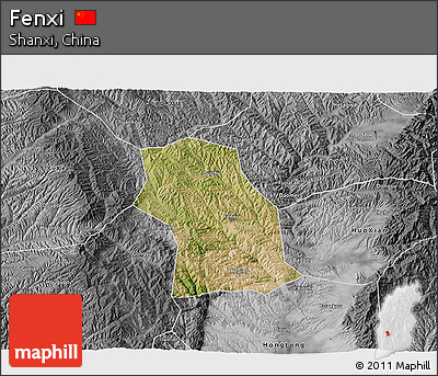 Satellite 3D Map of Fenxi, desaturated