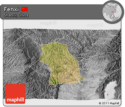Satellite 3D Map of Fenxi, desaturated