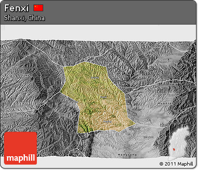 Satellite 3D Map of Fenxi, desaturated