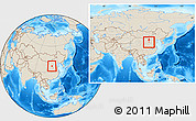 Shaded Relief Location Map of Fenyang, within the entire country