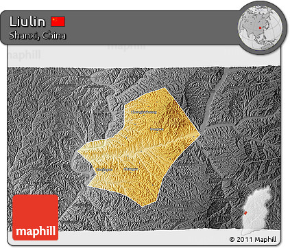 Physical 3D Map of Liulin, darken, desaturated