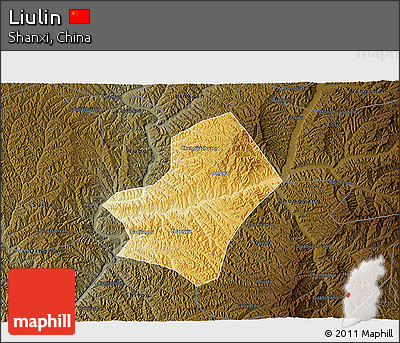 Physical 3D Map of Liulin, darken
