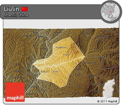 Physical 3D Map of Liulin, darken