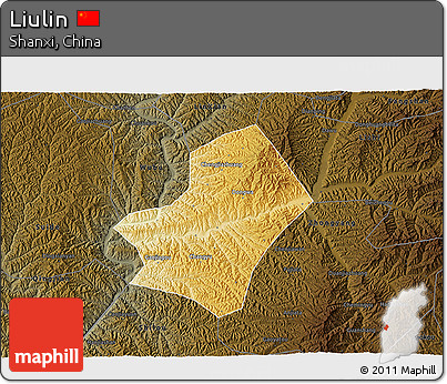Physical 3D Map of Liulin, darken