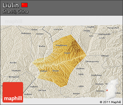 Physical 3D Map of Liulin, shaded relief outside