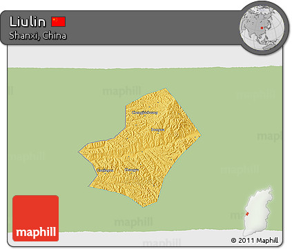 Savanna Style 3D Map of Liulin, single color outside