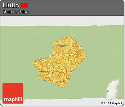 Savanna Style 3D Map of Liulin, single color outside