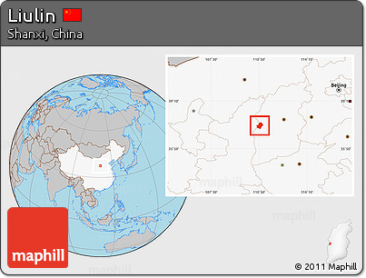 Gray Location Map of Liulin, highlighted country
