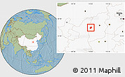 Savanna Style Location Map of Liulin, highlighted country, hill shading