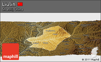 Physical Panoramic Map of Liulin, darken