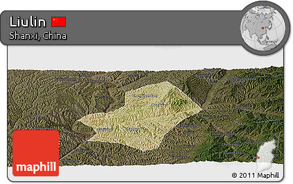 Satellite Panoramic Map of Liulin, darken