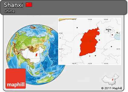 Physical Location Map of Shanxi, highlighted country