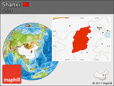 Physical Location Map of Shanxi, highlighted country