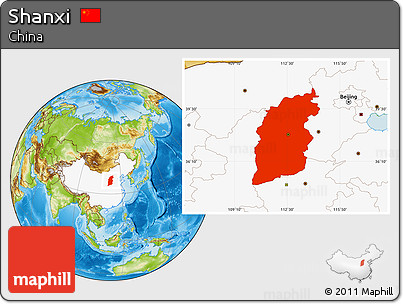 Physical Location Map of Shanxi, highlighted country