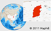 Shaded Relief Location Map of Shanxi, highlighted country