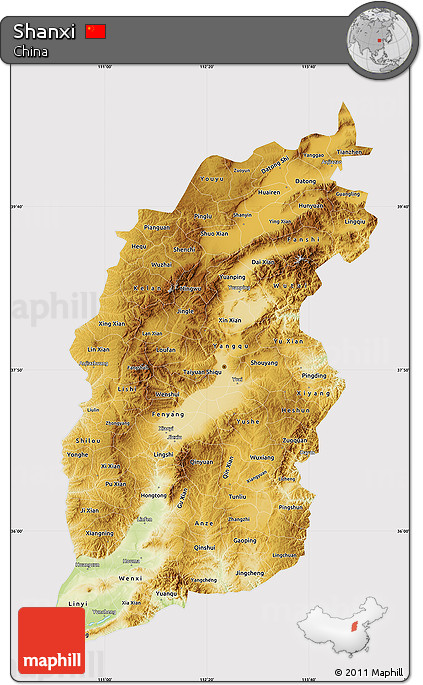 Physical Map of Shanxi, cropped outside