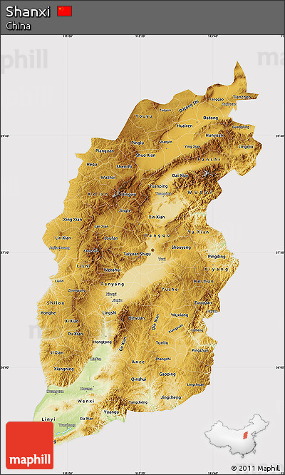 Physical Map of Shanxi, cropped outside
