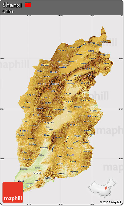 Physical Map of Shanxi, cropped outside