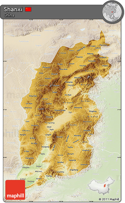 Physical Map of Shanxi, lighten