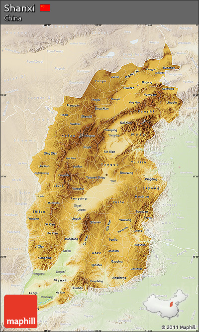 Physical Map of Shanxi, lighten
