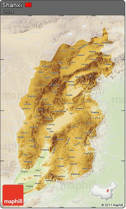 Physical Map of Shanxi, lighten