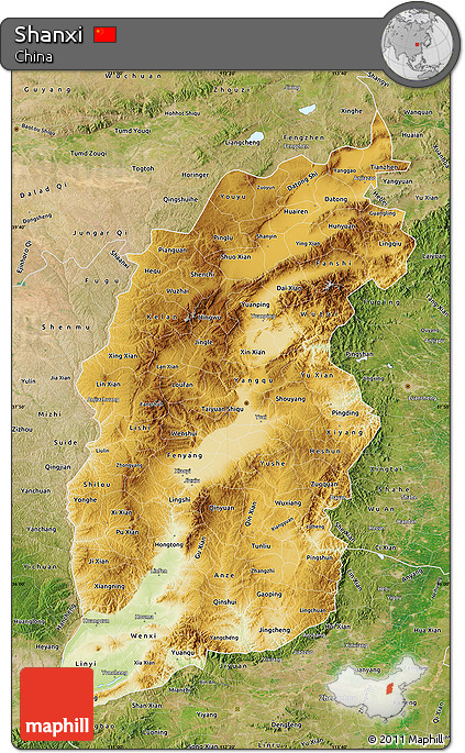 Physical Map of Shanxi, satellite outside