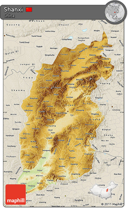 Physical Map of Shanxi, shaded relief outside